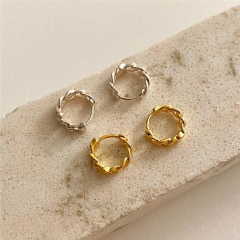 925 Sterling Silber Creolen Gedrehte Gliederkette Geflochtene Textur Minimalistischer Koreanischer Stil Schmuck Für Damen