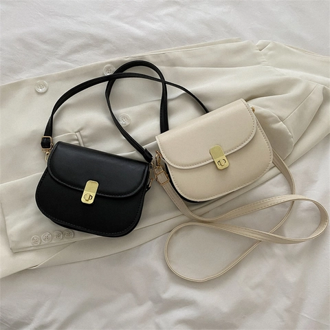 Retro Saddle Bag Women PU Leather Flap Crossbody Shoulder Purse With Metal Lock Minimalist Vintage Style