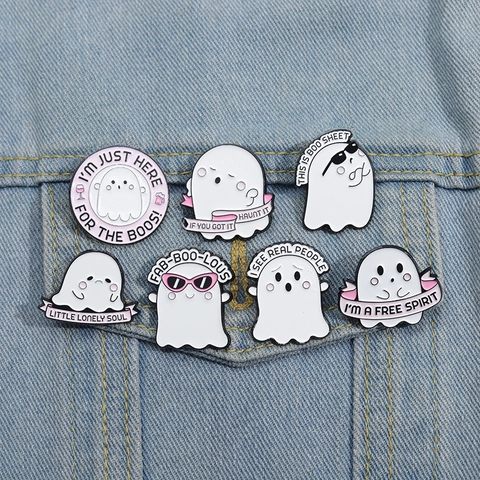 Spilla In Smalto Fantasma Cartone Animato Halloween Gioco Di Parole Lega Di Zinco Spilla Decorazione Distintivo Zaino