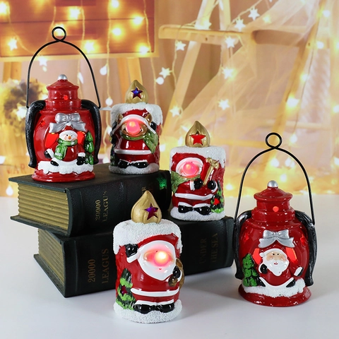 Lanterna LED Natale Ceramica Babbo Natale Pupazzo Di Neve Renna Candela Elettronica Decorazione Scrivania Retrò Ornamento Festivo