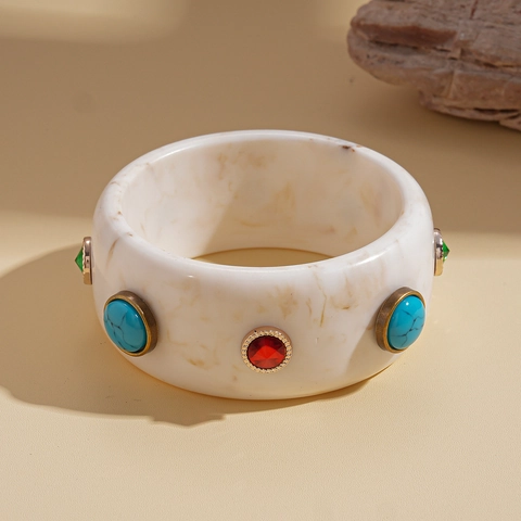 Vintage Resin Bangle Bracelet For Women Marble Smudge Pattern Geometric Acrylic Bracelet Fashion Jewelry Retro Style Hand Decor