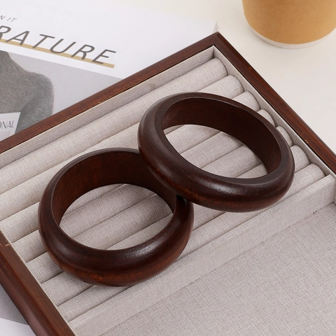 Vintage Wood Bangle Ethnic Style Polished Wooden Bracelet For Men Women Chinese Sandalwood Hand Ring Retro Jewelry Gift