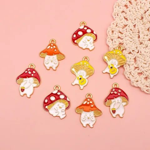 Cute Cartoon Mushroom Elf Charms Enamel Alloy Pendants For DIY Jewelry Making Keychain Earring Accessories