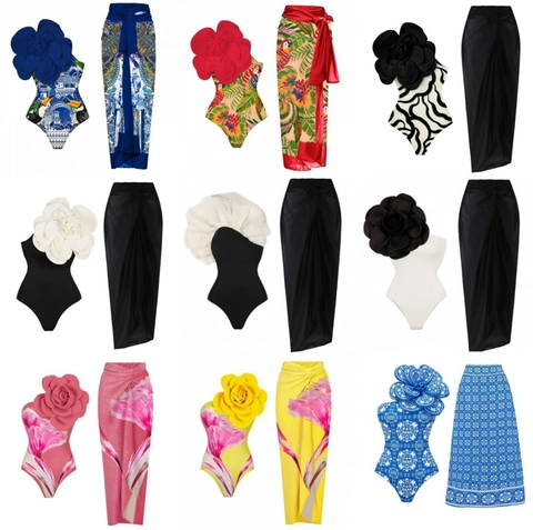 Costume Da Bagno Intero E Sarong Da Donna Stampa Tucano Tropicale Fiore 3D Monospalla Moda Mare