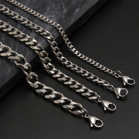 Cuban Link Chain Necklace Stainless Steel Polished Hip Hop Punk Fashion Jewelry For Men Women