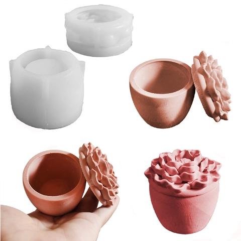 Silikonform Aufbewahrungsdose Blumenform Lotusdeckel DIY Aromatherapie Kerze Gips Handwerk Behälter