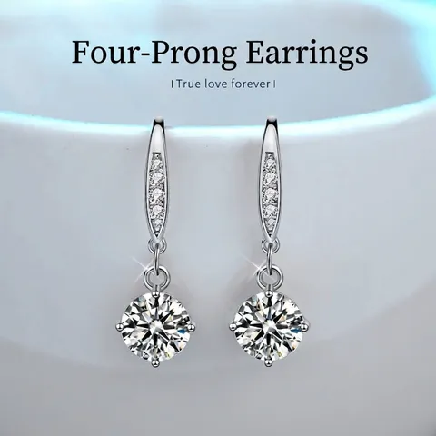 Pendientes de Plata de Ley 925 Con Moissanita para Mujer Corte Redondo Color D VVS1 Moissanita Con Certificado GRA Joyería Regalo