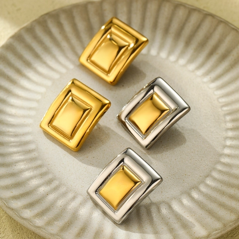 Minimalistische Geometrische Vierkante Oorknopjes Roestvrij Staal 18K Verguld Tweekleurig Sieraden Voor Dames
