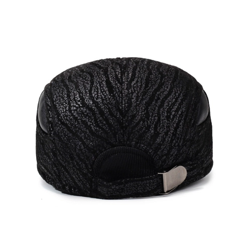 Men Winter Flat Cap PU Leather Newsboy Hat With Ear Flaps Warm Windproof Outdoor Retro Adjustable Peaked Cap