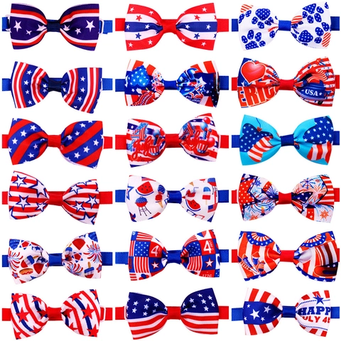 Papillon Per Animali Giorno Dell'Indipendenza Cane Gatto Cravatta Regolabile Nastro Grosgrain Stelle Strisce Patriottiche
