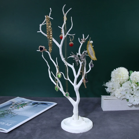 White Resin Tree Branch Jewelry Display Stand Necklace Earring Ring Organizer Holder Elegant Home Decor