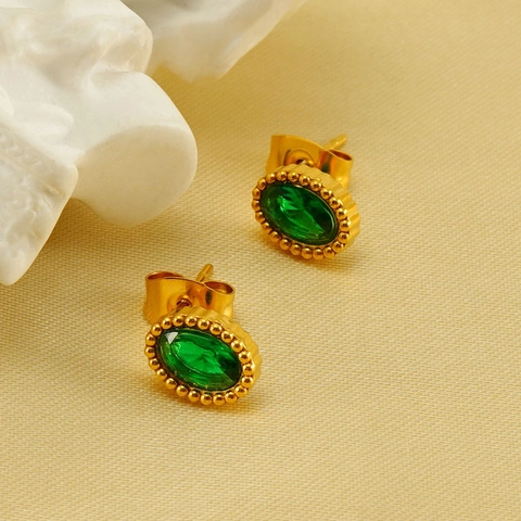 Ovale Zirkonia Ohrstecker Edelstahl 18K Vergoldet Vintage Eleganter Schmuck Für Damen