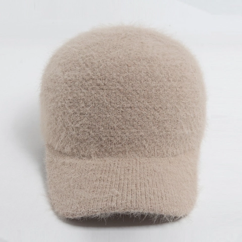 Casquette De Baseball En Fausse Fourrure De Lapin Pour Femmes Hiver Chaud Tricoté Bonnet Souple Réglable