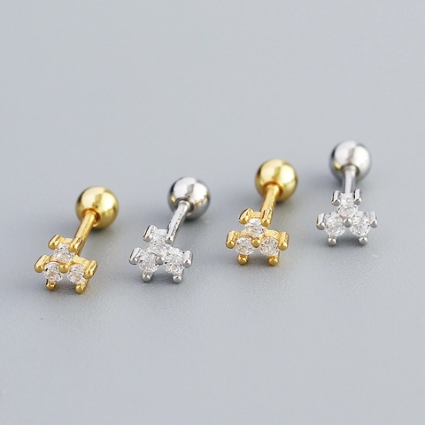 925 Sterling Silver Flower Rhinestone Stud Earrings Mini Screw Ball Back Tiny Cartilage Earrings For Women Jewelry