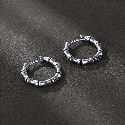 Bambus Gelenk Creolen 316L Edelstahl Retro Vintage Huggie Ohrringe Für Herren Damen Punk Schmuck