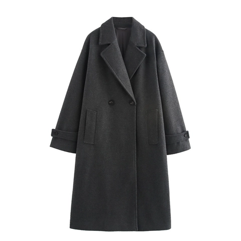 Cappotto Lungo in Lana da Donna Doppiopetto Revers Casual Largo Capispalla Moda Soprabito per Autunno Inverno Streetwear Giacca Calda