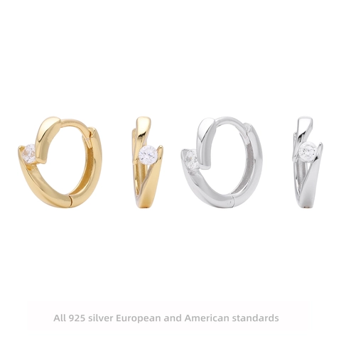 925 Sterling Silber Hoop Ohrringe Kleine Huggie Mit Rundem Zirkonia Minimalistischer Geometrischer Schmuck Damen