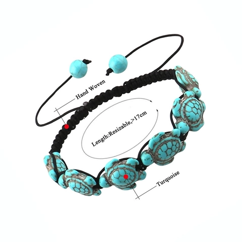 Schildkröte Armband Türkis Perlen Schwarz Gewebtes Seil Verstellbar Böhmischer Stil Schmuck Für Herren Und Damen