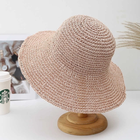 Women Wide Brim Straw Hat Woven Sun Protection Foldable Beach Summer Breathable Adjustable For Lady Elegant Style
