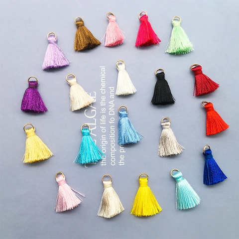 Mini Satin Thread Tassel Charms With Gold Metal Jump Rings For DIY Jewelry Making Crafts Clothing Accessories Colorful Small