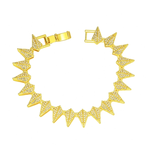Men Hip Hop Cuban Chain Bracelet Alloy Rhinestone Geometric Pyramid Spike Personalized Trendy Fashion Jewelry