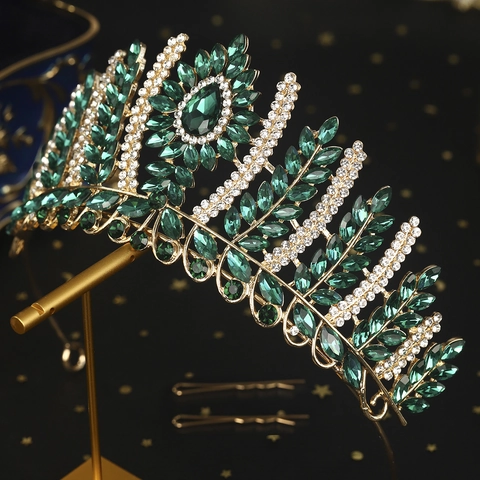 Luxe Bruidskroon Tiara Legering Strass Kristal Bruiloft Prom Feest Hoofddeksel Vintage Elegant Haar Sieraden Voor Vrouwen