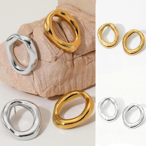 Irregular Geometric Hoop Earrings Stainless Steel Metallic Texture High-end Light Luxury Style For Women Jewelry