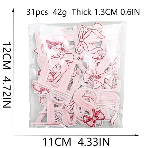 Alphabet Bowknot Embroidery Patches Pink Letters Iron On Applique For Clothing Bag Decoration DIY Sewing Craft