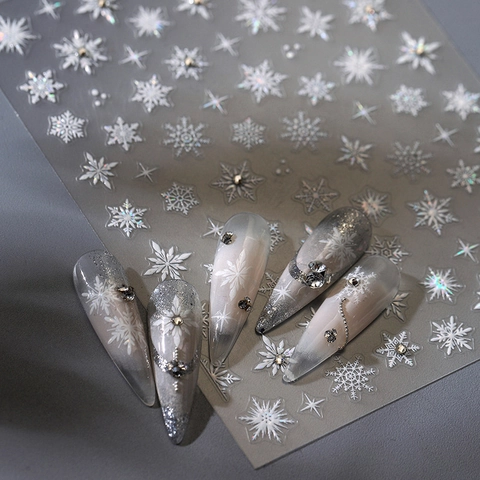 Snowflake Nail Art Stickers Silver Metallic Starburst Embossed Relief Winter Christmas DIY Manicure Decoration Women