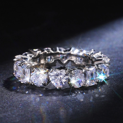 Copper Eternity Ring Heart Rectangle Round Cubic Zirconia Sparkling Fashion Jewelry For Women