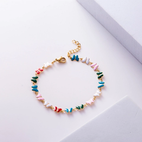 Bracciale Con Ciondolo Farfalla in Smalto Colorato Catena a Maglie in Acciaio Inossidabile Placcato Oro Gioielli Regolabili da Donna