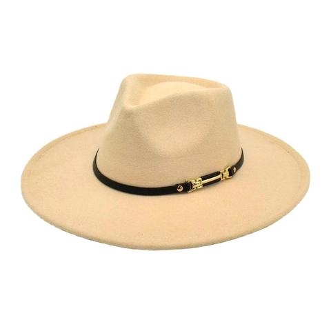 Wide Brim Fedora Hat Cotton Polyester Felt Texture Gold Buckle Decorative Band British Style Jazz Hat For Men Women