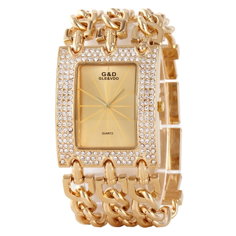 Orologio al Quarzo Rettangolare da Donna Moda Cinturino in Catena di Metallo con Strass Intarsiati Elegante Lusso Analogico