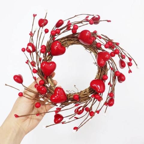 Corona De Espuma Con Bayas Rojas En Forma De Corazón Guirnalda De Vid Natural Decoración San Valentín Puerta Pared Boda