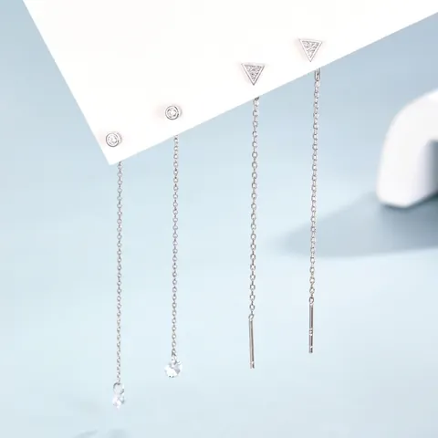 Pendientes Colgantes Geométricos De Zircón Triángulo Redondo Con Poste De Plata De Ley 925 Cadena Larga Borla