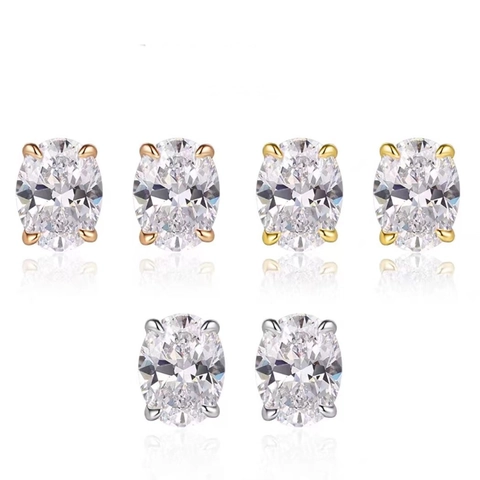 Oval Cut Stud Earrings 925 Sterling Silver Zirconia Moissanite Claw Set Elegant Business Jewelry For Women