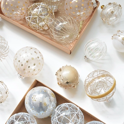 Ornamenti Per Palline Di Natale Plastica Glitter Rete Champagne Oro Decorazioni Da Appendere Albero Festoso Decorazione Elegante Vacanza