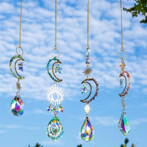 Kristall Suncatcher Mond Stern Hamsa Hand Metall Anhänger Fensterbehang Regenbogenmacher Prisma Ball Dekoration