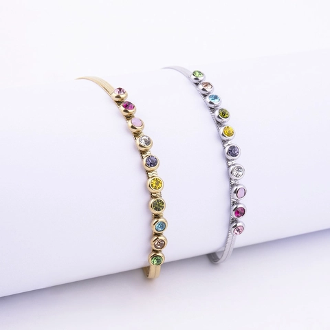 Bracciale A Catena Di Serpente In Acciaio Inossidabile Con Cristalli Colorati Placcatura Sottovuoto Gioielli Eleganti Per Donna