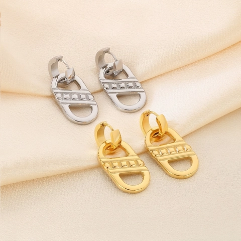 Pendientes De Aro Doble De Acero Inoxidable Con Decoración De Remaches Geométricos Joyería De Metal Pulido Accesorios De Moda Para Mujer