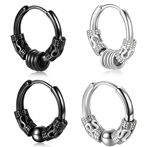 Dragon Pattern Hoop Earrings Stainless Steel Zinc Alloy Retro Punk Hip Hop Unisex Huggie Jewelry Vintage Style