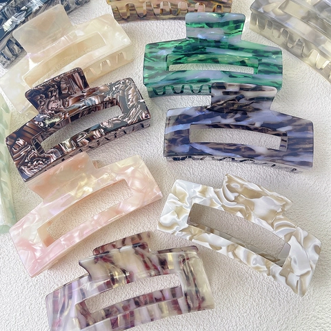 Large Acetate Hair Claw Clip Rectangular Hollow Out Marble Pattern Tortoiseshell Elegant Hair Catch For Women