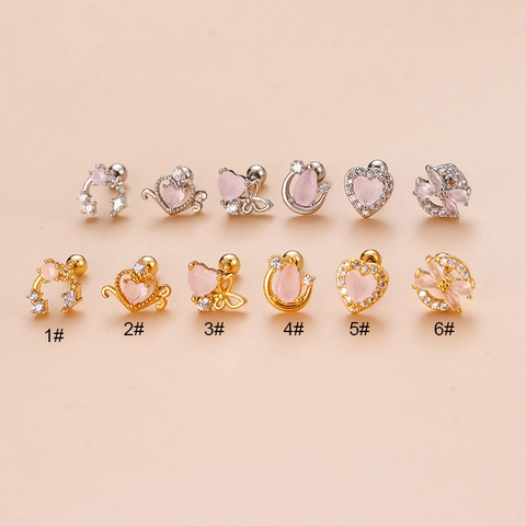 Herz Schmetterling Knorpel Ohrstecker Edelstahl Kupfer Zirkonia Rosa Edelstein Schraubverschluss Piercing Schmuck Süß