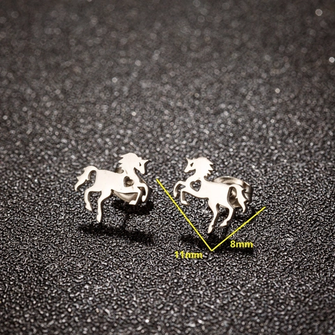 Cute Unicorn Horse Stud Earrings With Stainless Steel Earring Post Hollow Heart Simple Fashion Jewelry For Women