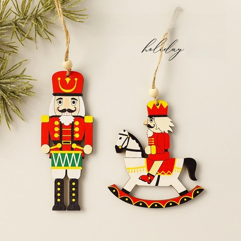 Holz Weihnachten Nussknacker Soldat Hängende Ornamente Für Feiertagsbaum Dekoration Bemalt Reitpferd Trommler Stile Mit Juteseil