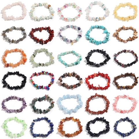 Pulsera De Chips De Cristal Natural Piedra De Ágata Irregular Elástica Joyería De Curación Para Mujeres Hombres