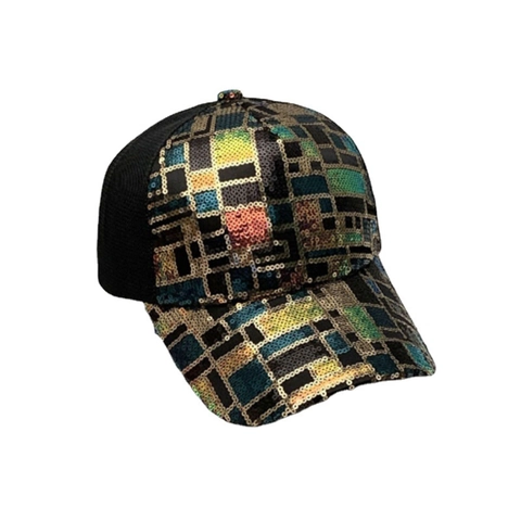 Cappello Da Baseball In Acrilico Con Paillettes Colorato Geometrico Rete Traspirante Protezione Solare Donne