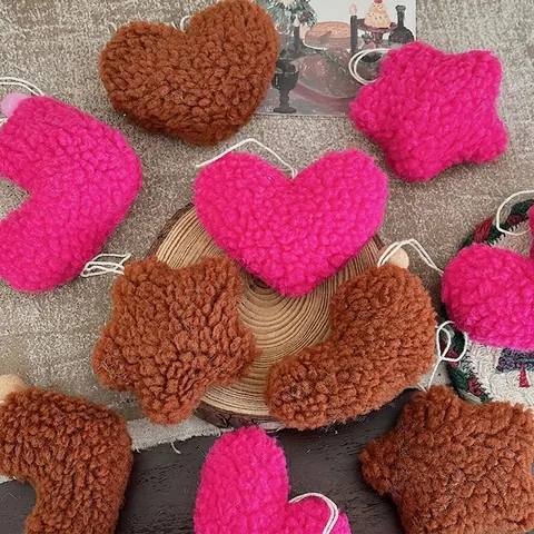 Christmas Hanging Pendants Lamb Wool Sherpa Fabric Heart Star Bow Shapes Cute Festive Tree Ornament Decorations