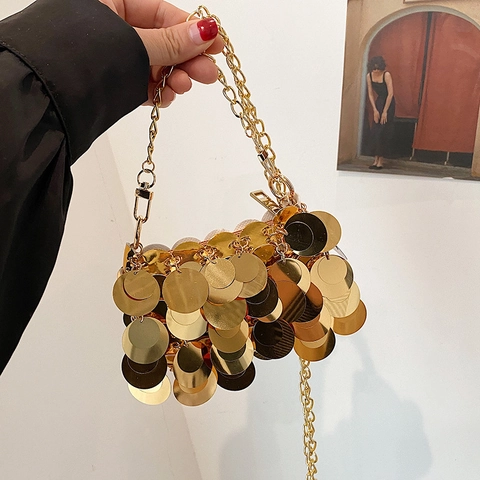Borsa A Tracolla Lucida Da Donna Con Paillettes Tonde E Tracolla A Catena In Metallo Mini Borsa Quadrata Per Feste E Moda