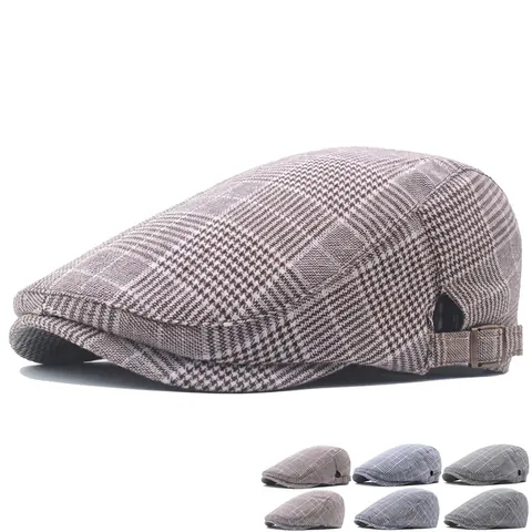 Retro Plaid Newsboy Cap For Men And Women Vintage Cotton Polyester Blend Adjustable Flat Cap British Style Driving Hat
